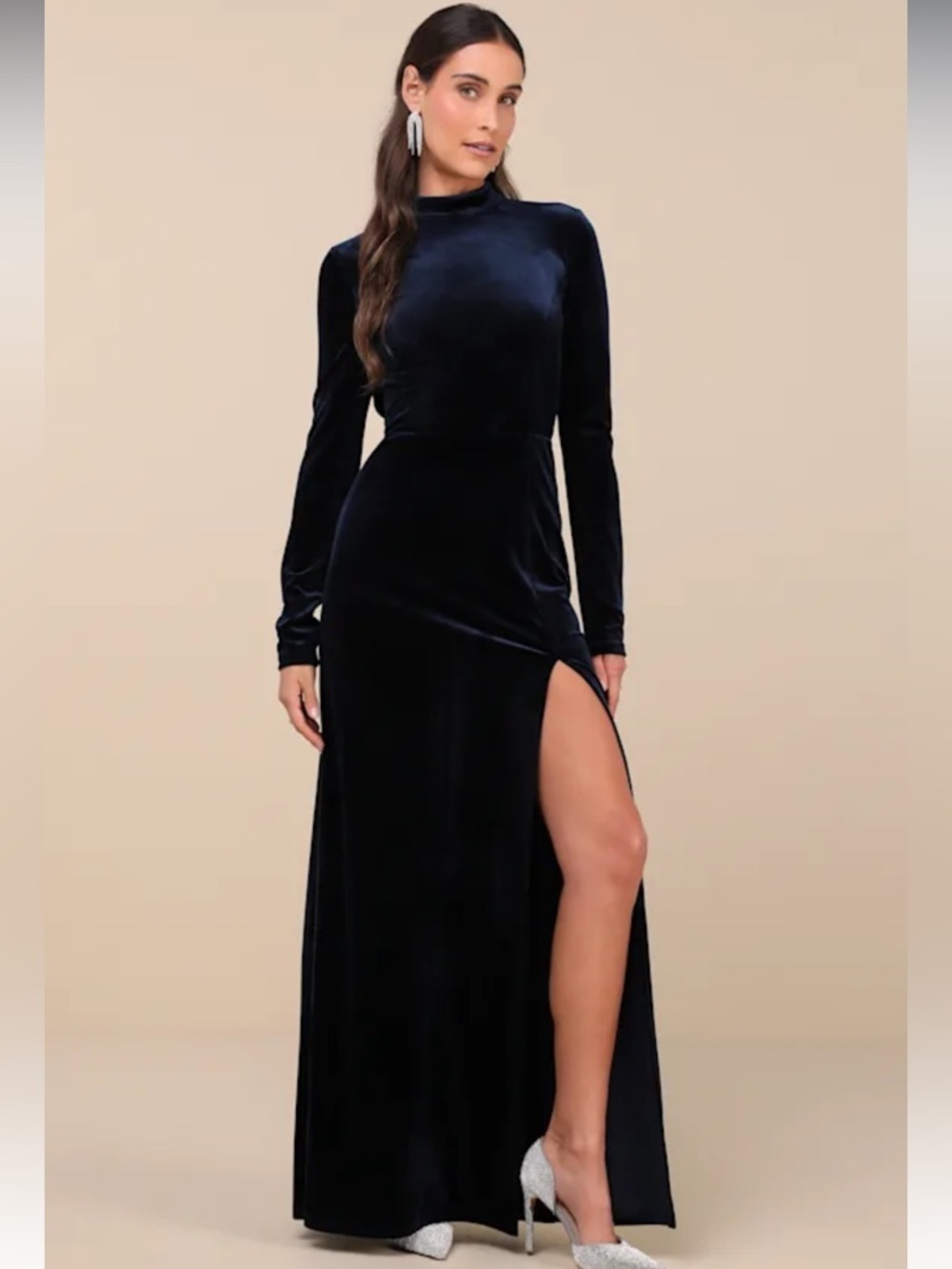 Lulu's Midnight Velvet Maxi Dress with Long Sleeves
